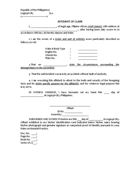 Affidavit Of Claim Car Insurance Template Republic Of The Affidavit Of Claim Car Insurance Template Republic Of The