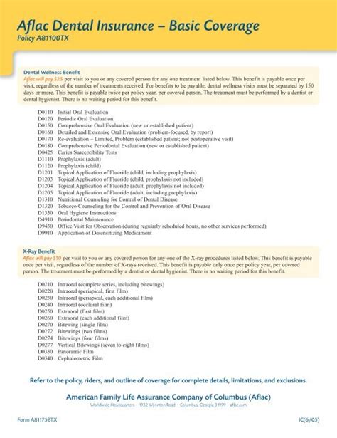 Aflac Dental Insurance Basic Coverage Aflac Dental Insurance Basic Coverage