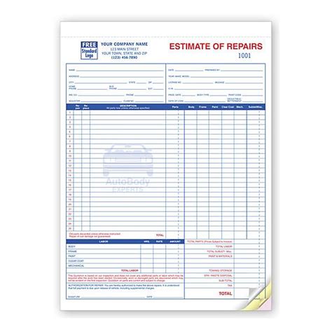 Auto Body Shop Estimate Form Designsnprint Auto Body Shop Estimate Form Designsnprint
