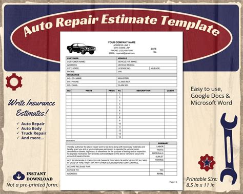 Auto Repair Estimate Template With Insurance Info Also Used As An Auto Auto Repair Estimate Template With Insurance Info Also Used As An Auto
