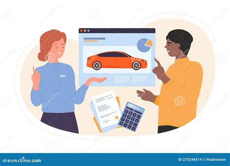 Buy Car Online Vector Illustration Cartoon Young Male Buyer And Female Buy Car Online Vector Illustration Cartoon Young Male Buyer And Female