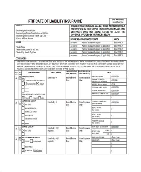 Certificate Of Liability Insurance Template Free Word Templates Certificate Of Liability Insurance Template Free Word Templates