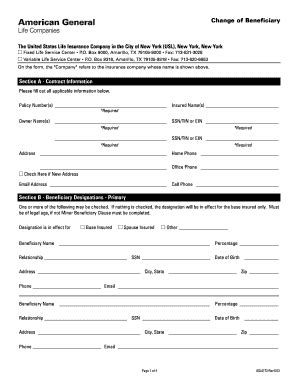 Change Of Beneficiary Form American General Life Insurance Change Of Beneficiary Form American General Life Insurance