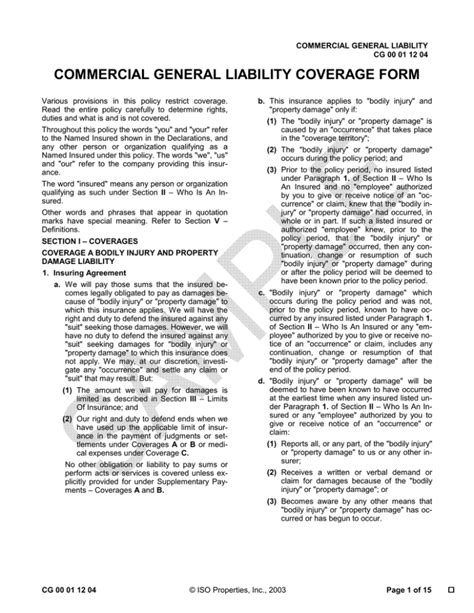 Commercial General Liability Coverage Form Commercial General Liability Coverage Form