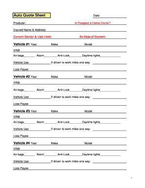 Fillable Online Auto Quote Sheet Vanner Insurance Agency Fax Email Fillable Online Auto Quote Sheet Vanner Insurance Agency Fax Email