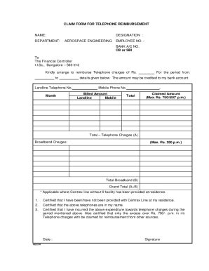 Fillable Online Claim Form For Telephone Reimbursement Fax Email Print