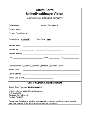 Fillable Online Claim Form Unitedhealthcare Vision Aldine Isd Fax Fillable Online Claim Form Unitedhealthcare Vision Aldine Isd Fax