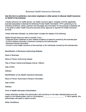 Fillable Online Sample Business Health Insurance Advocate Form Fax Fillable Online Sample Business Health Insurance Advocate Form Fax