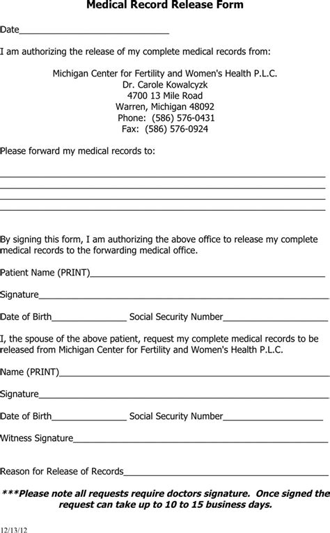 Free Michigan Medical Records Release Form Pdf 11Kb 1 Page S Free Michigan Medical Records Release Form Pdf 11Kb 1 Page S