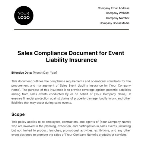 Free Sales Compliance Document For Event Liability Insurance Template Free Sales Compliance Document For Event Liability Insurance Template