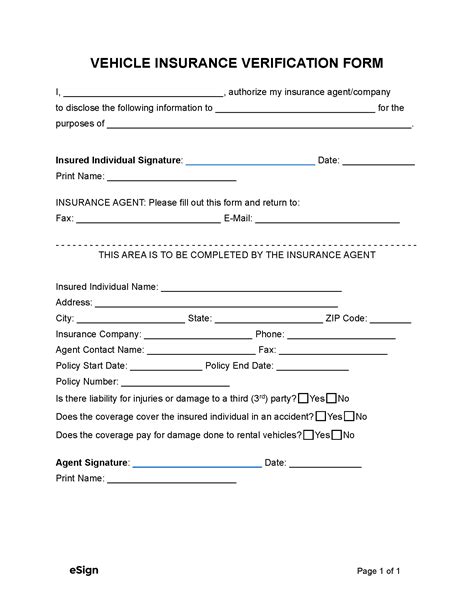 Free Vehicle Auto Insurance Verification Form Pdf Word Free Vehicle Auto Insurance Verification Form Pdf Word