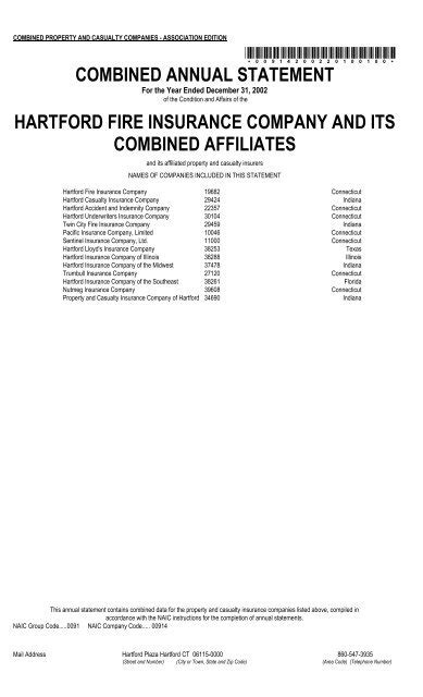Hartford Fire Insurance Company And Its Combined The Hartford Hartford Fire Insurance Company And Its Combined The Hartford