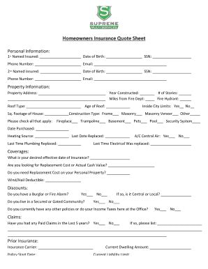 Homeowners Insurance Quote Sheet Template Pdffiller Homeowners Insurance Quote Sheet Template Pdffiller