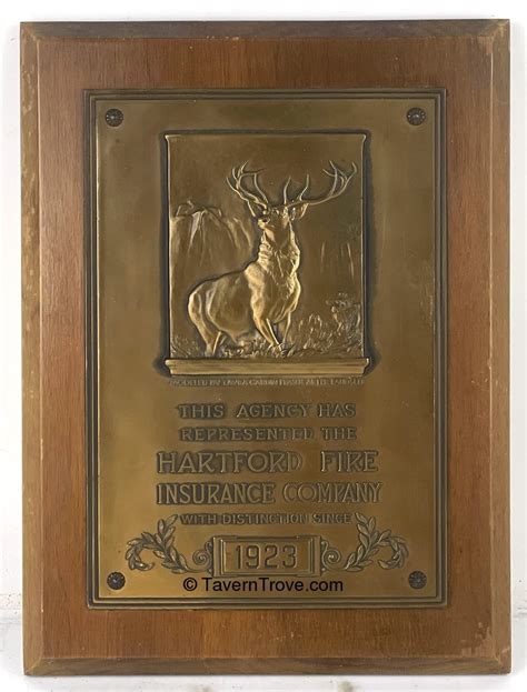 Item 97225 1923 Hartford Fire Insurance Co Brass Plaque Wooden Sign Item 97225 1923 Hartford Fire Insurance Co Brass Plaque Wooden Sign