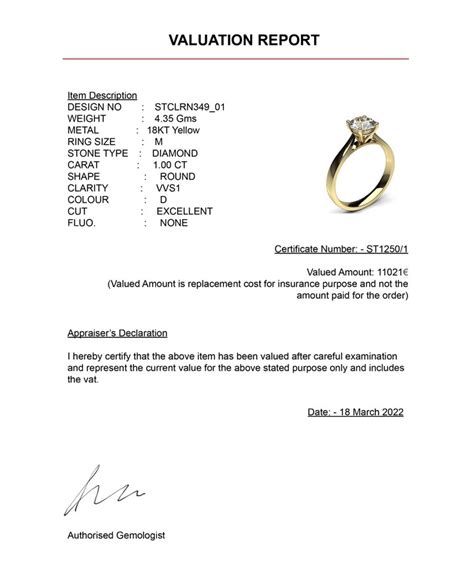 Jewellery Insurance Valuation Template Jewellery Insurance Valuation Template