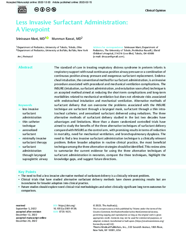 Less Invasive Surfactant Administration Storia E Diffusione Di Una Less Invasive Surfactant Administration Storia E Diffusione Di Una