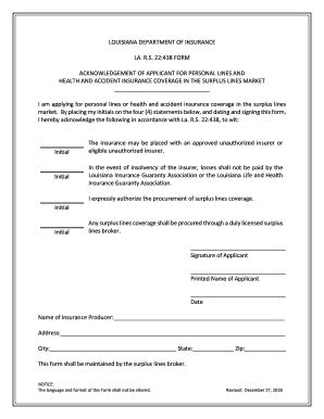 Louisiana Department Of Insurance La R S 22 438 Form Fill And Louisiana Department Of Insurance La R S 22 438 Form Fill And