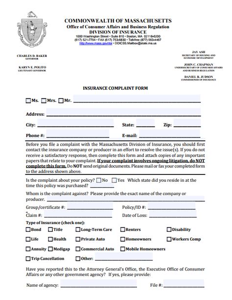 Massachusetts Insurance Commissioner Complaint Massachusetts Insurance Commissioner Complaint