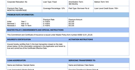 Mortgage Insurance Certificate Mortgage Insurance Certificate