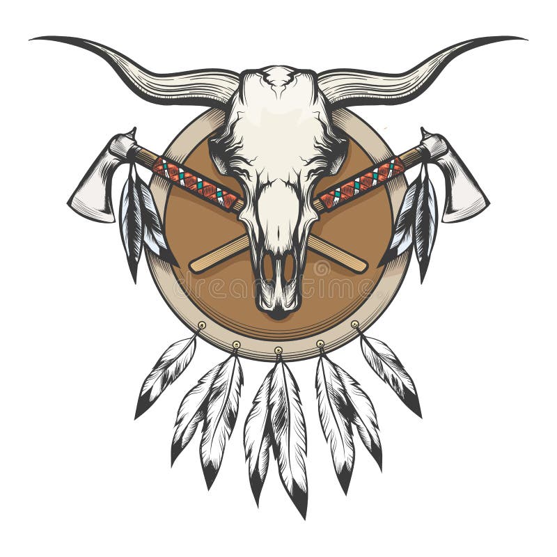 Native American Chief Shield Retro Illustration Indian Viewed Front Set Native American Chief Shield Retro Illustration Indian Viewed Front Set