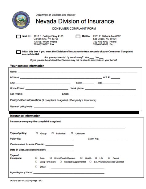 Nevada Insurance Commissioner Complaint Nevada Insurance Commissioner Complaint