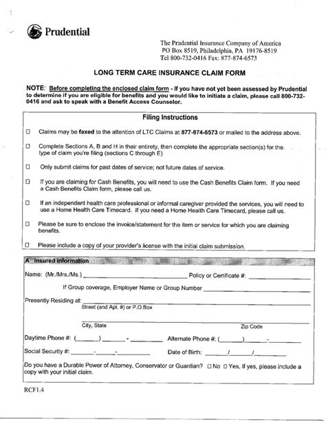 Prudential Long Term Care Insurance Claim Form Prudential Long Term Care Insurance Claim Form
