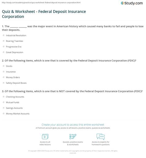 Quiz Worksheet Federal Deposit Insurance Corporation Study Com Quiz Worksheet Federal Deposit Insurance Corporation Study Com