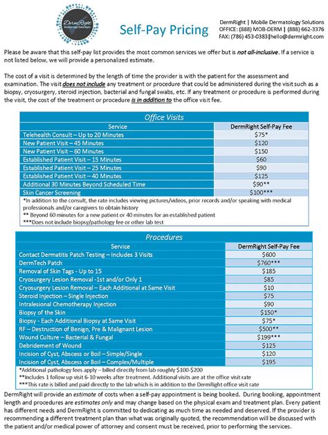 Self Pay Pricing Dermright Self Pay Pricing Dermright