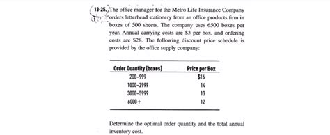 Solved 13 25 The Office Manager For The Metro Life Chegg Com