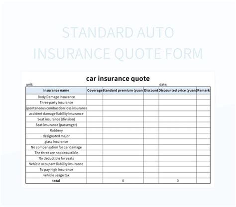 Standard Auto Insurance Quote Form Excel Template And Google Sheets Standard Auto Insurance Quote Form Excel Template And Google Sheets