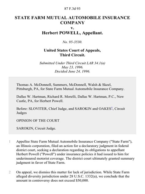 State Farm Mutual Automobile Insurance Company V Herbert Powell 87 F State Farm Mutual Automobile Insurance Company V Herbert Powell 87 F