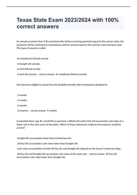 Texas State Exam 2023/2024 With 100% Correct Answers - Texas State ... Texas State Exam 2023/2024 With 100% Correct Answers - Texas State ...