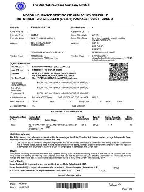 The Oriental Insurance Company Limited Particulars Of Insured Vehicle The Oriental Insurance Company Limited Particulars Of Insured Vehicle