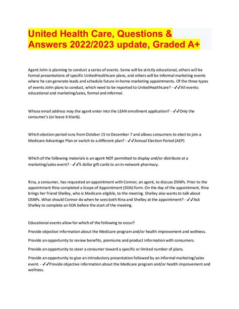 United Health Care Questions Answers 2022 2023 Update Graded A In United Health Care Questions Answers 2022 2023 Update Graded A In